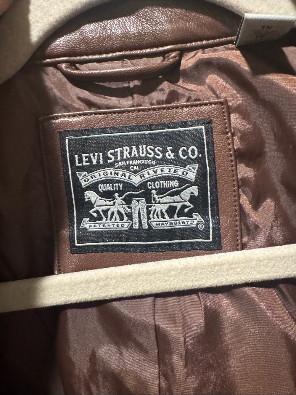 Levi's Chocolate Brown Faux Leather Moto Jacket with Zip Details - Picture 3 of 6